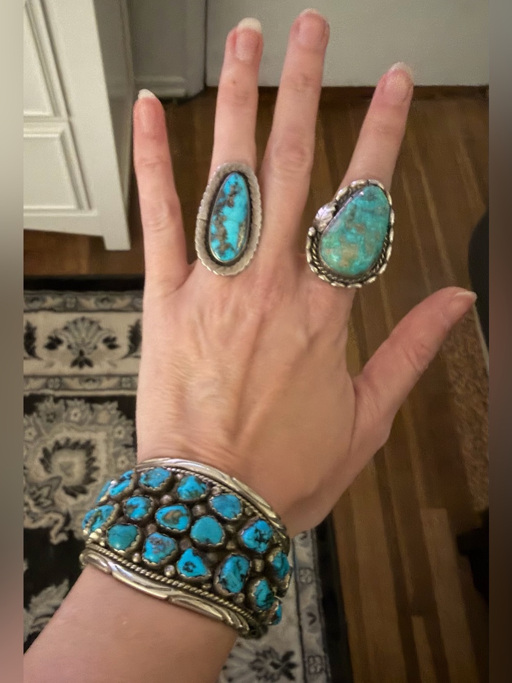 Massive Vintage Multi Nugget Turquoise Sterling Silver Cuff Bracelet 66 Grams